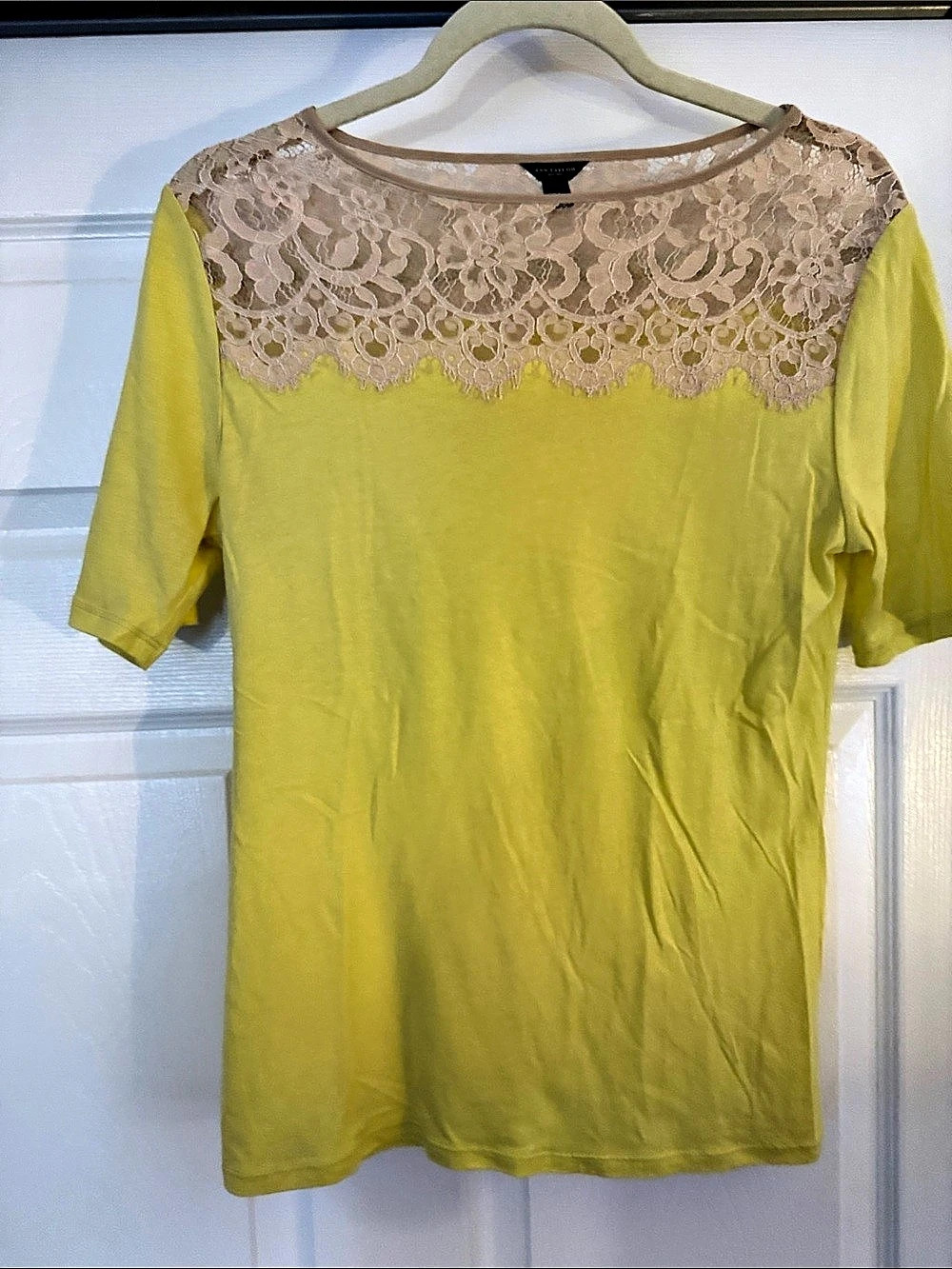 Ann Taylor Lace Yoke Top in Yellow & Pink Size Medium Like New